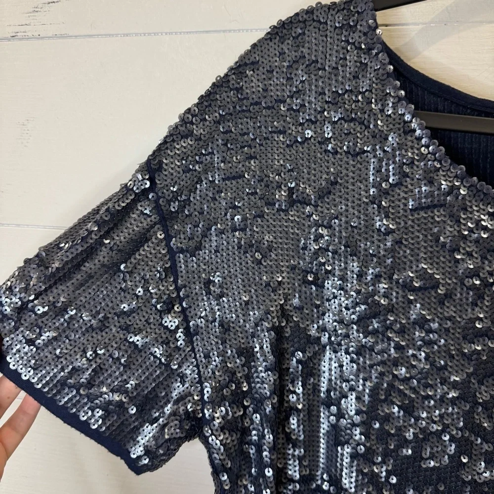 J.Crew Women's Navy Blue Sequined Beaded Slouchy Tee Size Medium